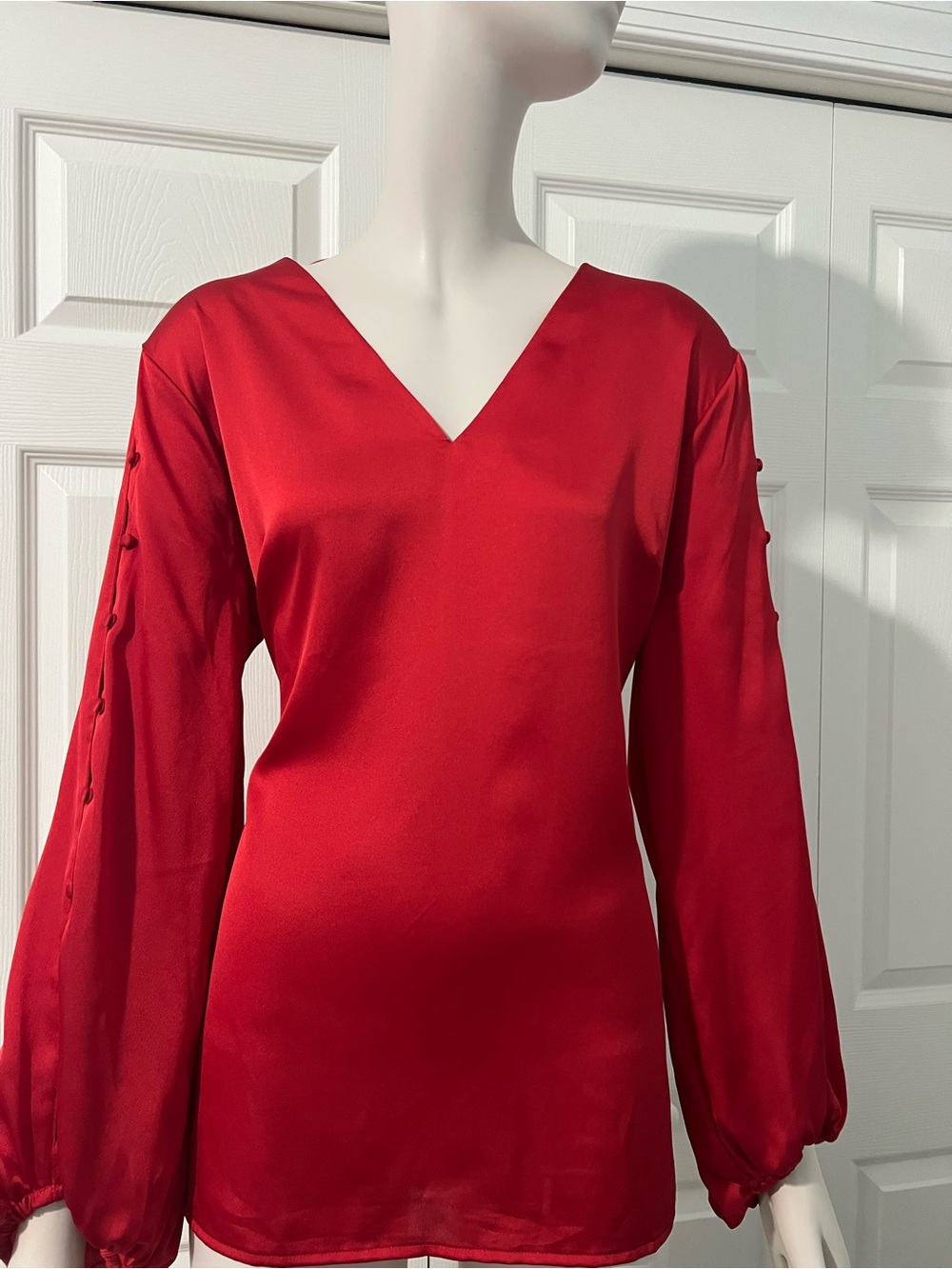 Banana Republic Red V-Neck Long-Sleeve Blouse Dress